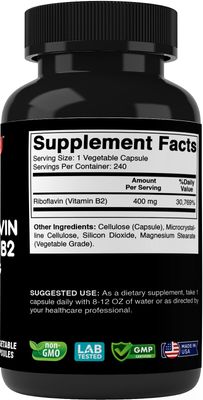 Vitabod Vitamin B2 (Riboflavin) 400 mg 240 Vegetarian Capsules - Support Cellular Energy and Red Blood Cell Production