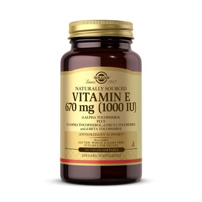 Solgar Vitamin E 670 mg (1000 IU) - 100 Vegan Softgels - Natural Antioxidant - Non-GMO, Gluten Free - 100 Servings