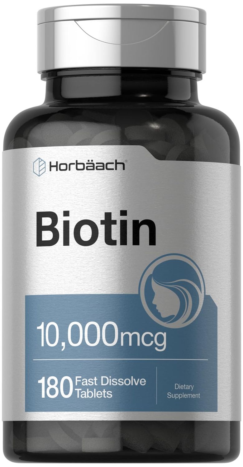 Horbach Biotin 10000mcg | 180 Tablets | Supplement for Women and Men | Fast Dissolve Pills | Vegetarian, Non-GMO, Gluten Free