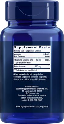Life Extension Mega Benfotiamine 250 mg 180 Capsules (Pack of 2), Vegetarian Vitamin B Supplement with Thiamine