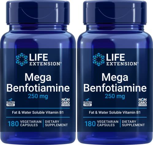 Life Extension Mega Benfotiamine 250 mg 180 Capsules (Pack of 2), Vegetarian Vitamin B Supplement with Thiamine