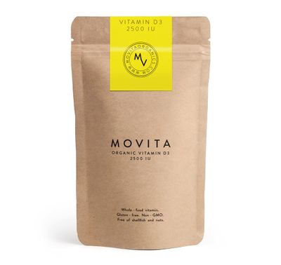 Movita Certified Organic Vitamin D3 2500IU - Supports Energy, Immune Health &amp; Bone Strength - Fermented Whole Foods, Organic, Vegan, Gluten-Free, Non-GMO - 30-Day Supply (Eco-Friendly Pouch)