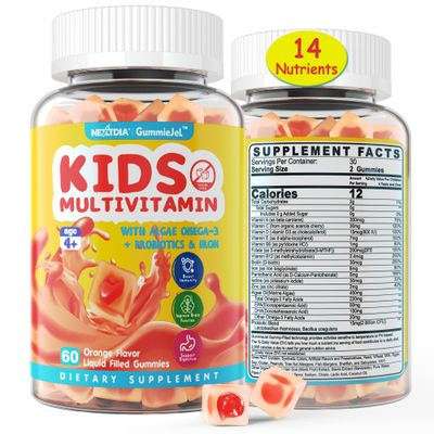 Kids Multivitamin Gummies with Iron, Vegan Omega 3 (EPA/DHA), Probiotics, Kids Vitamin A, C, D, E &amp; Zinc for Immune Support, Multivitamin for Kids 4+, Sugar Free, Gluten Free, Fruit Flavor, 60 Counts