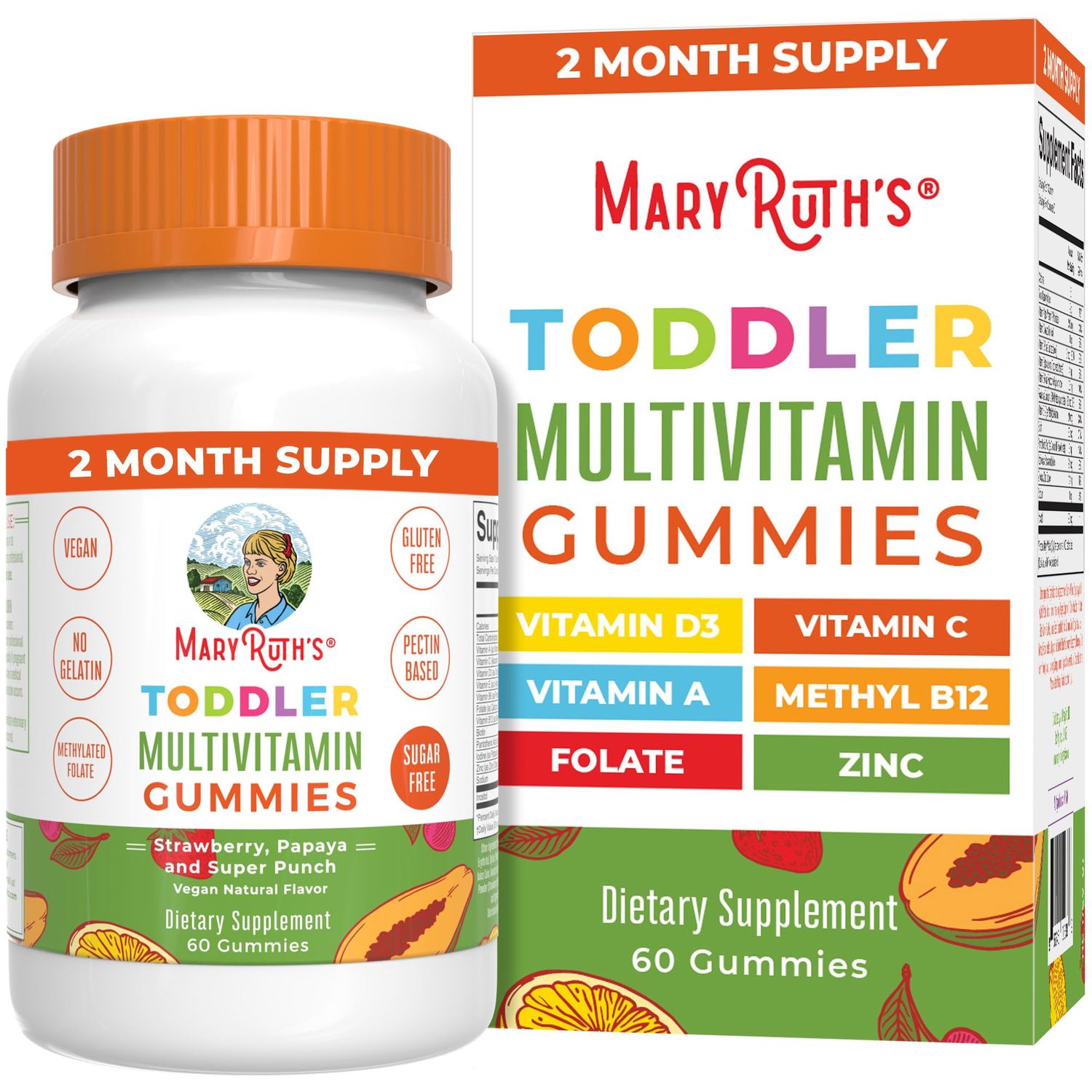 MaryRuth&#39;s Sugar Free Vitamin Gummies for Kids Age 2+ | 2 Month Supply Multivitamin with Vitamin C, D3, Zinc | 1 Gummy Per Day | Toddler Vitamins | Sugar Free | Vegan | Non GMO | 60 Count