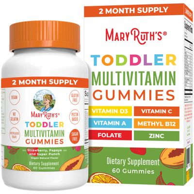 MaryRuth&#39;s Sugar Free Vitamin Gummies for Kids Age 2+ | 2 Month Supply Multivitamin with Vitamin C, D3, Zinc | 1 Gummy Per Day | Toddler Vitamins | Sugar Free | Vegan | Non GMO | 60 Count