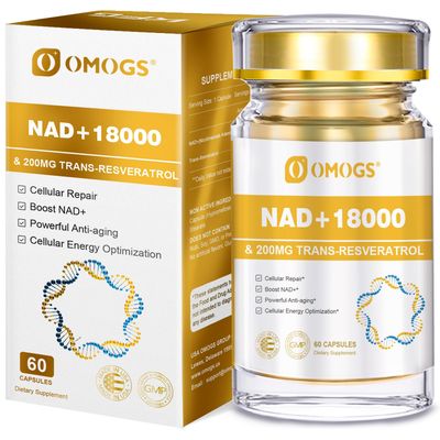 OMOGS NAD+ 300 mg + Trans-Resveratrol 200 mg, Pure NAD Supplement, Max Absorption, Boosting Supplement for DNA Repair, Healthy Aging, Cellular Energy &amp; Longevity, 60 Capsules