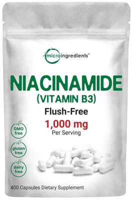 Vitamin B3 Niacinamide 500mg Per Capsule, 400 Capsules | 1,000mg Flush Free Niacin Per Serving, Essential B Vitamin Supplement | Skin Care Health &amp; Energy Support | Non-GMO, Gluten Free