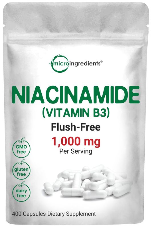 Vitamin B3 Niacinamide 500mg Per Capsule, 400 Capsules | 1,000mg Flush Free Niacin Per Serving, Essential B Vitamin Supplement | Skin Care Health &amp; Energy Support | Non-GMO, Gluten Free