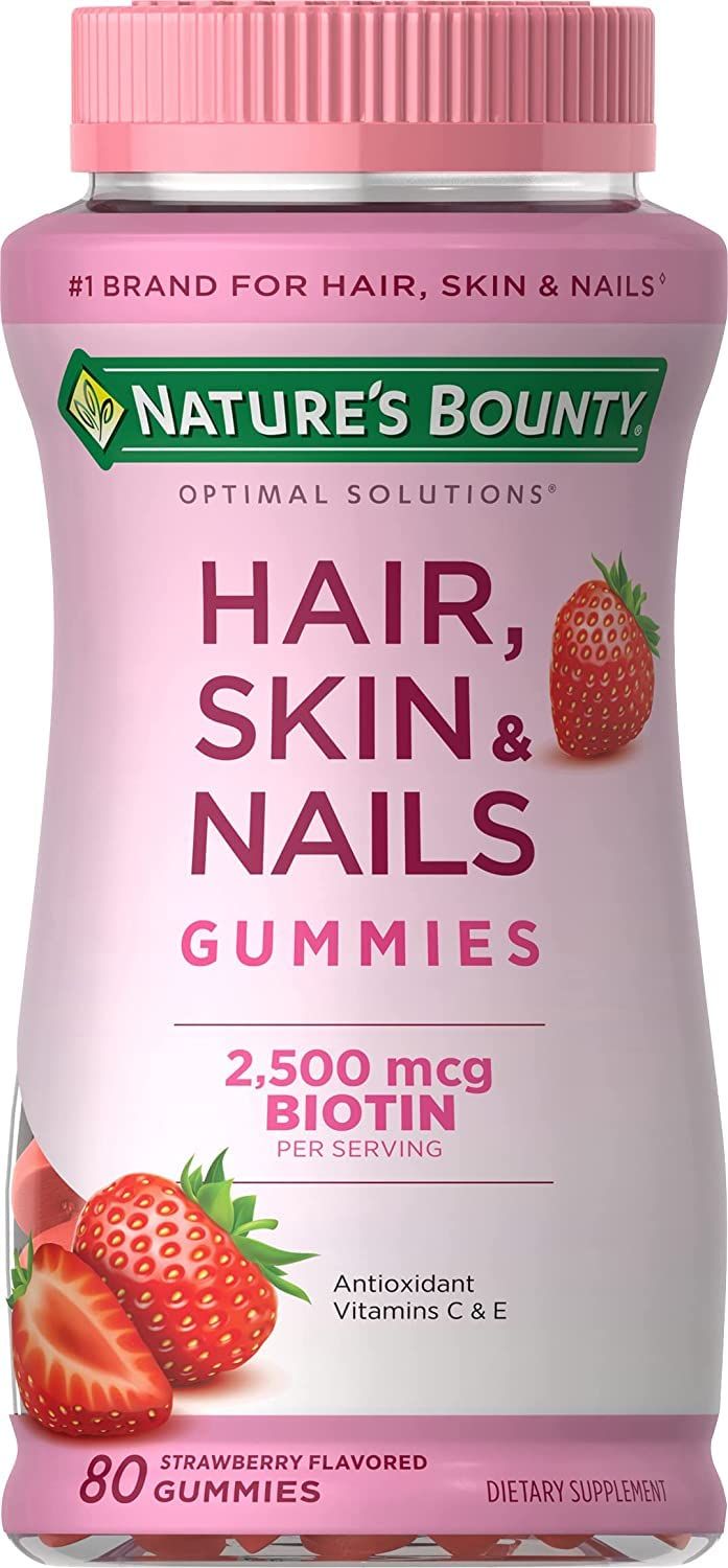 Nature&#39;s Bounty Optimal Solutions Hair, Skin &amp; Nails with Biotin Strawberry Flavored - 80 Gummies, Pack of 5