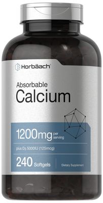 Horbach Calcium 1200 mg with Vitamin D3 | 240 Softgels | 5000 IU Vitamin D3 | Absorbable Calcium Supplement | Non-GMO, Gluten Free Calcium Supplement