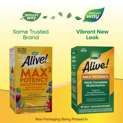 Nature's Way Alive! Max3 Potency Multivitamin, Ultra Potency B-vitamins to Support Energy Metabolism*, with Methylated B12 and Folate, 90 Tablets (Packaging May Vary)