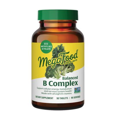 MegaFood Balanced B Complex - B Complex Vitamin Supplement - 8 B Vitamins Including Vitamin B6, Vitamin B12, Folate, Biotin &amp; More - Supports Cellular Energy Production - Vegan, Gluten Free - 90 Tabs