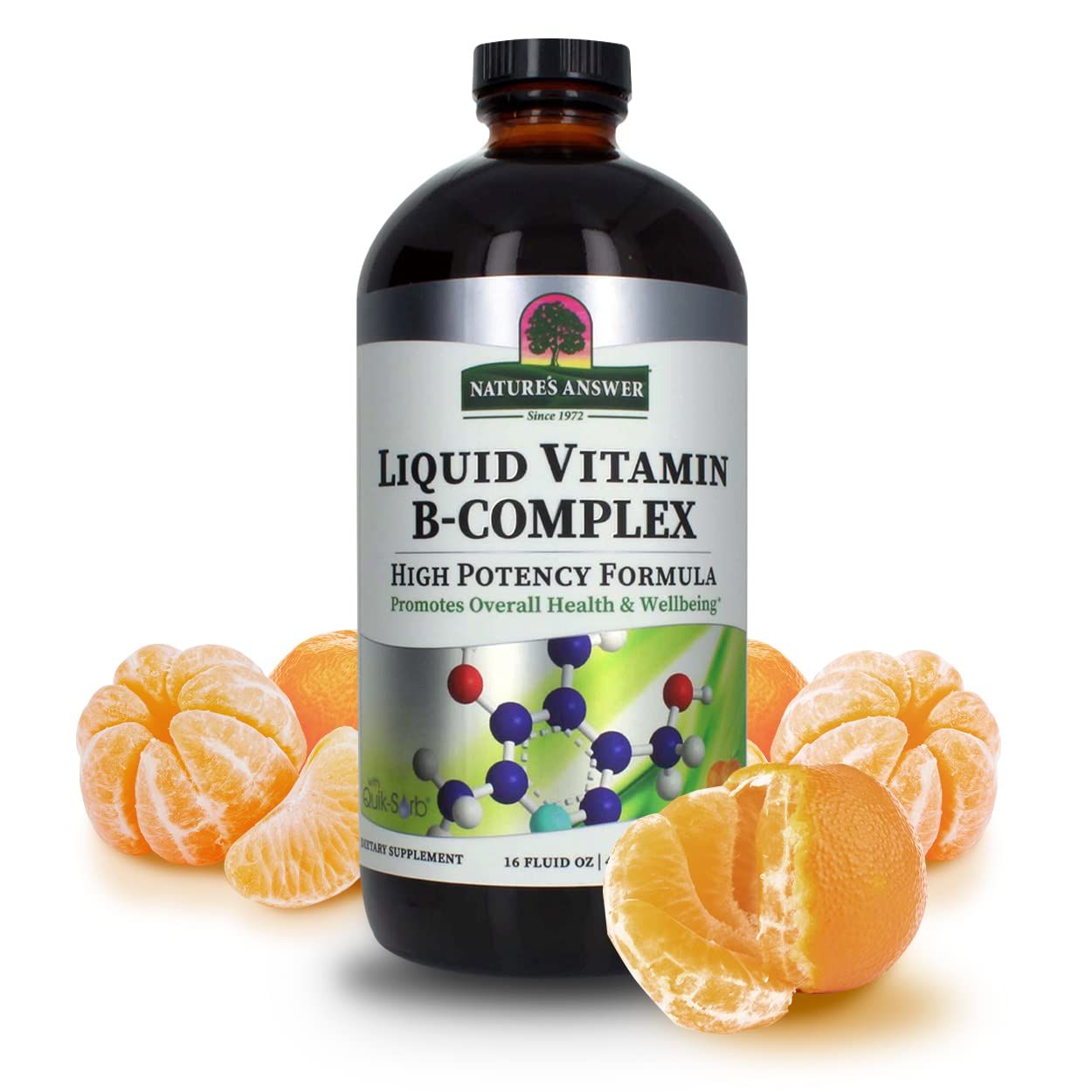 Nature&#39;s Answer Liquid Vitamin B-Complex Supports Healthy Energy Levels | Promotes Healthy Nerve Function | All-Natural Tangerine Flavor | Gluten-Free &amp; Benzoate-Free 16oz