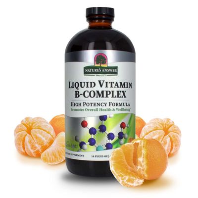 Nature&#39;s Answer Liquid Vitamin B-Complex Supports Healthy Energy Levels | Promotes Healthy Nerve Function | All-Natural Tangerine Flavor | Gluten-Free &amp; Benzoate-Free 16oz