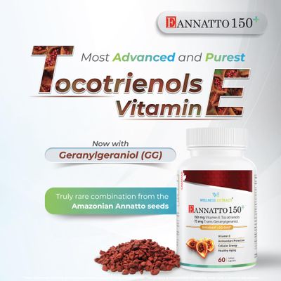 Wellness Extract Eannatto 150mg Vitamin E Tocotrienols Supplement with GG - Most Potent Antioxidant for CoQ10 Support, Heart Health, Healthy Aging - 60 softgels.