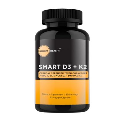 smart HEALTH - Vitamin D3 + K2 - Bone Health &amp; Immune Support - 7000 IU(175 MCG)D3 + 500 MCG K2 - Cofactors B6, Magnesium &amp; Zinc - Gluten Free, Vegan, Non-GMO - Dietary Supplement - 30 Veggie Capsules