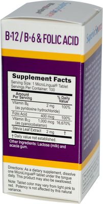 Superior Source No Shot Vitamin B12 Cyanocobalamin (1000 mcg), B6, Folic Acid, Quick Dissolve MicroLingual Tablets, 100 Ct, Increase Energy, Healthy Heart, Boost Metabolism, Stress Support, Non-GMO