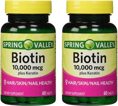 Spring Valley 10000mcg Biotin with 100mg Keratin Dietary Supplement, 60 Tablets (Pack of 2) + Your Vitamin Guide