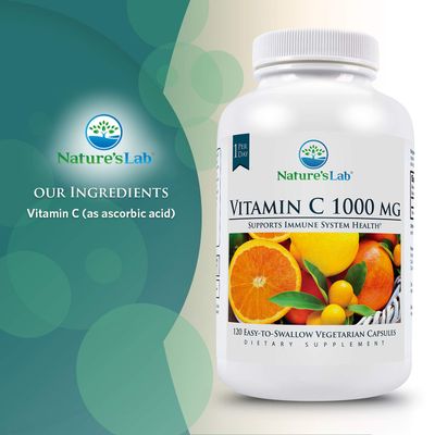 Nature's Lab Vitamin C 1000mg Per Capsule -Supports Immune System Health, 120 Count (Pack of 1)