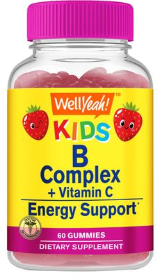 WellYeah B Complex Gummies for Kids - with Vitamin C, Niacin, Vitamin B6, Folic Acid, Vitamin B12, Biotin &amp; Pantothenic Acid - 2 Month Supply - Strawberry Flavor - Non GMO, Gluten Free - 60 Gummies