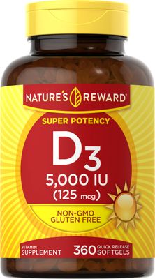 Vitamin D3-5000 IU - 360 Softgels - Non-GMO &amp; Gluten Free Supplement - by Nature&#39;s Reward