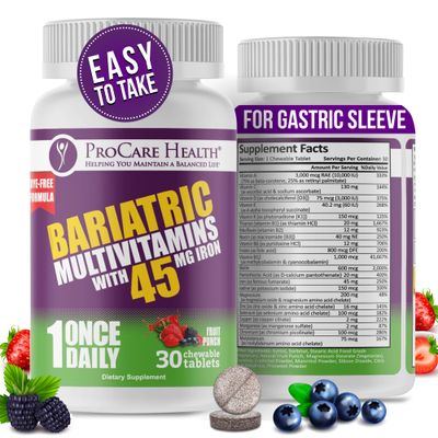 ProCare Health | Once Daily Bariatric Multivitamin | Chewable | Iron Free l Fruit Punch | 30 Count