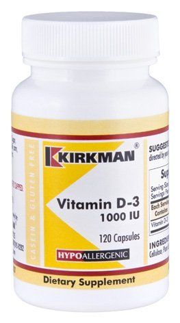 Kirkman - Vitamin D3 1000 IU - 120 Capsules - Supports Immune Health - Helps Build Strong Bones - Hypoallergenic