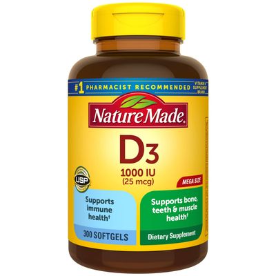 Vitamin D3, 300 Softgels, Vitamin D 1000 IU (25 mcg) Helps Support Immune Health, Strong Bones and Teeth, &amp; Muscle Function, 125% of the Daily Value for Vitamin D in Only One Daily Softgel