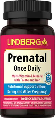 Lindberg Prenatal Vitamins for Women | 60 Capsules | Multivitamin &amp; Mineral with Folate and Iron | Once Daily Supplement | Non-GMO, Gluten Free