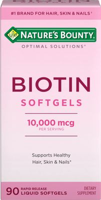 Nature&#39;s Bounty Biotin 10000mcg Supplement, Supports Healthy Hair, Skin and Nails, Optimal Solutions Hair Vitamin with Biotin, 90 Rapid Release Liquid Softgels