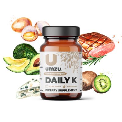 UMZU Daily K | Vitamin K Complex with K1, MK4 &amp; MK7 | Support Bones, Cardiovascular Function, Blood Flow &amp; Cognition w/Liquid D3 (30 Day Supply | 30 Capsules)