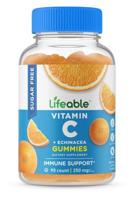 Lifeable Sugar Free Vitamin C - 250 mg - with Echinacea - Great Tasting Natural Flavor Gummy Supplement - Vegetarian GMO-Free Chewable Vitamins - for Immune Support - for Adults - 90 Gummies