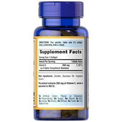 Puritan's Pride Vitamin E-268mg (400IU) D-Alpha Tocopheryl, Vitamin Supplement for Immune System Function and Antioxidant Health Support, 100 Rapid Release Softgels