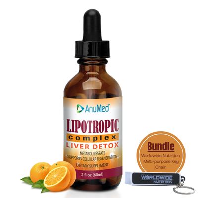 Worldwide Nutrition Bundle: Anumed Lipotropic Complex - Folic Acid, Vitamin B12, Vitamin B6 - Non GMO, Gluten Free, Easy-to-Use 2oz Lipotropic Drops with Multi-Purpose Key Chain