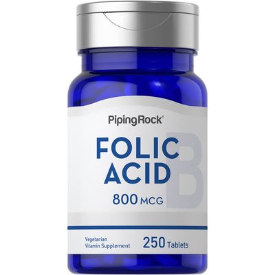 Piping Rock Folic Acid 800 mcg | 250 Tablet Capsules | Vegetarian Supplement | Non-GMO, Gluten Free