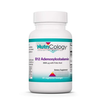 Nutricology B12 Adenosylcobalamin Supplement - with Folic Acid, Vitamin B12 3000 mcg, Folate, Pure B12, Vegetarian Lozenges - 60 Count