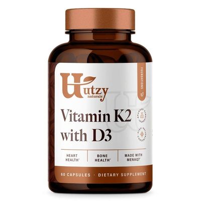 Utzy Naturals Vitamin K2 + D3| 45 mcg of MenaQ7 Form of K2 | 5,000 IU D3 Cholecalciferol Form | Made in USA | 60 Servings