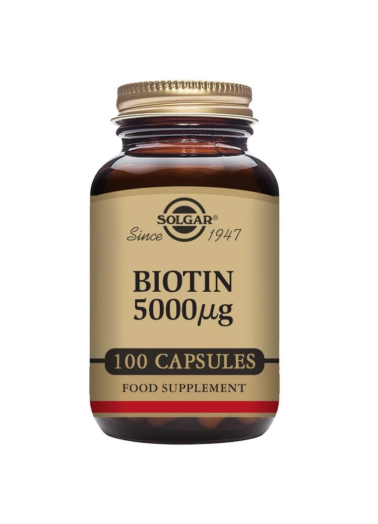 Solgar Biotin 5000 mcg, 100 Veg Caps - Promote Healthy Skin, Nails &amp; Hair - Supports Energy Production, Protein, Carbohydrate &amp; Fat Metabolism - Vitamin B - Non GMO, Vegan, Gluten Free - 100 Servings