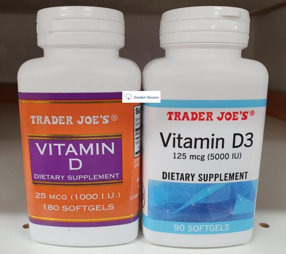 Trader Joe&#39;s2 Trader Joes Vitamin D 25 MCG &amp; Vitamin D3 125 MCG Dietary Supplement (Two Bottles)