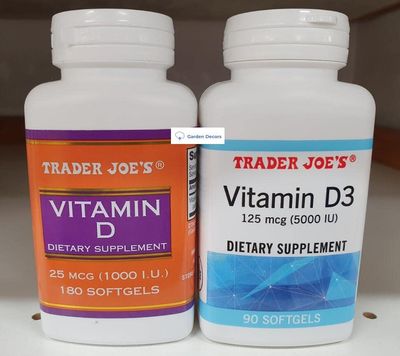 Trader Joe&#39;s2 Trader Joes Vitamin D 25 MCG &amp; Vitamin D3 125 MCG Dietary Supplement (Two Bottles)
