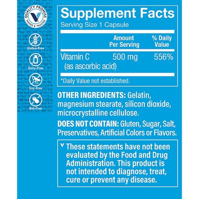 The Vitamin Shoppe Vitamin C 500MG, Antioxidant That Supports Immune and Cardiovascular Health (100 Capsules)