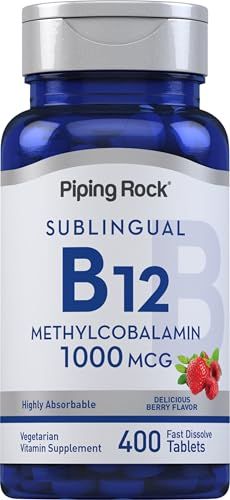 Piping Rock Vitamin B12 Sublingual | 1000 mcg | 400 Fast Dissolve Tablets | Methylcobalamin Supplement | Vegetarian, Non-GMO, Gluten Free