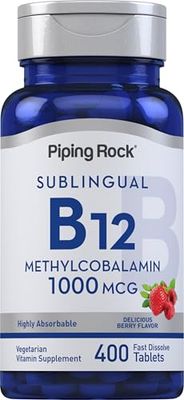 Piping Rock Vitamin B12 Sublingual | 1000 mcg | 400 Fast Dissolve Tablets | Methylcobalamin Supplement | Vegetarian, Non-GMO, Gluten Free