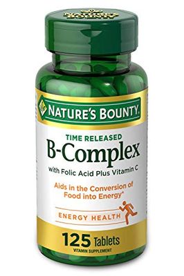 Nature&#39;s Bounty Vitamin B-Complex, Time Released Supplement with Folic Acid Plus Vitamin C, Supports Energy Metabolism and Nervous System Health, 125 Count