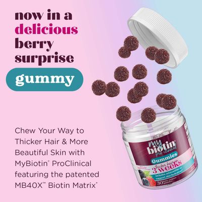 Purity Products MyBiotin ProClinical Gummies - Thicker Hair Starting in 3 Weeks &amp; Fights Wrinkles - MB40X Biotin Matrix w/Astaxanthin - 40X More Soluble vs Ordinary Biotin 30 Berry Gummy Chews