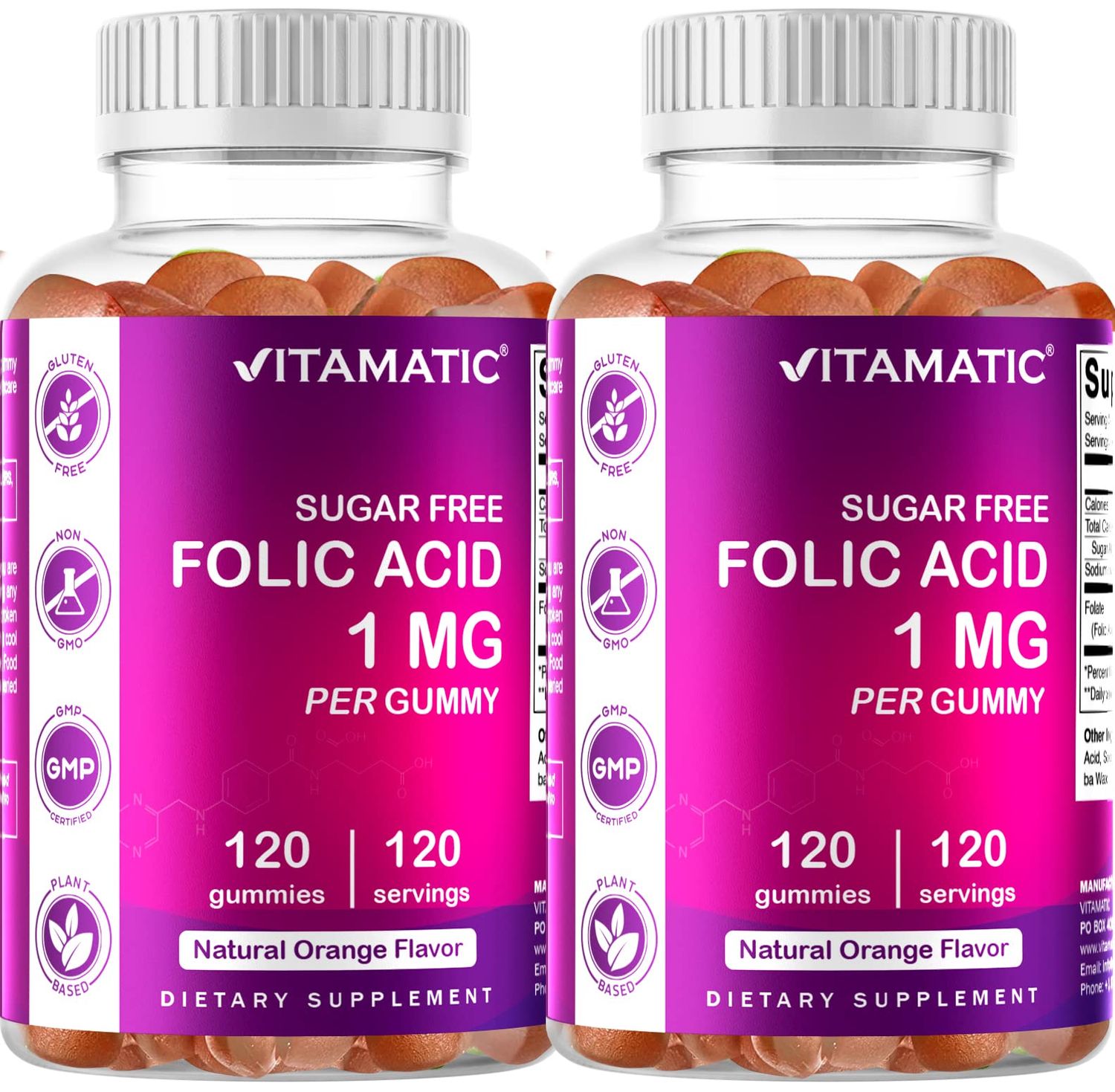 Vitamatic Folic Acid Gummies 1000 mcg (1 mg) - an Essential Prenatal Vitamins for Mom &amp; Baby - Vitamin B9-120 Vegan Gummies (2)