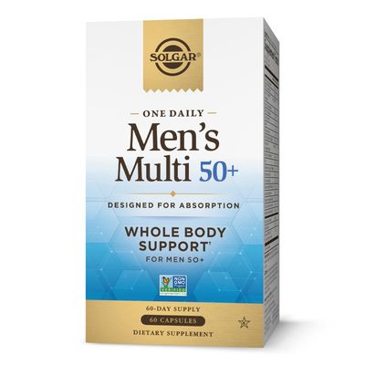 Solgar One Daily Men&#39;s Multi 50+ Whole Body Support for Men 50 and Older Highly Absorbable Delayed Release Heart, Energy, Stress, Muscle, Bone, Prostate Support Vitamin 60 Vegan Capsules, 60 Servings