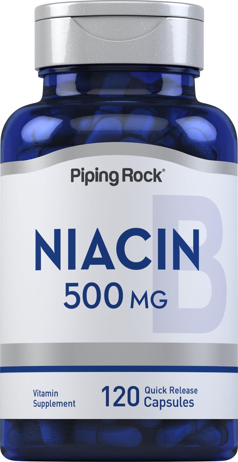 Piping Rock Niacin 500mg | 120 Capsules | with Flushing | Non-GMO and Gluten Free Supplement