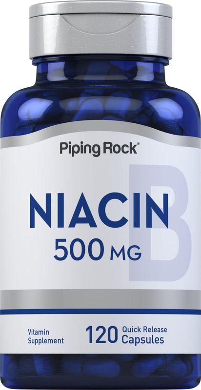 Piping Rock Niacin 500mg | 120 Capsules | with Flushing | Non-GMO and Gluten Free Supplement