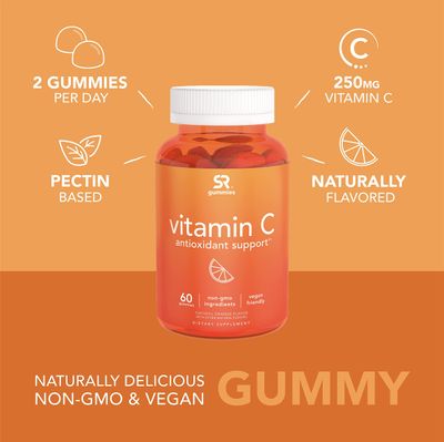 Sports Research Vitamin C Gummies | Gelatin Free, Vegan Certified &amp; Non-GMO Verified | Immune &amp; Antioxidant Support